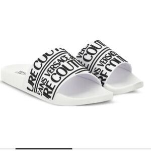 Versace Jeans Couture White Fondo Logo Slide Sandals Sz 39